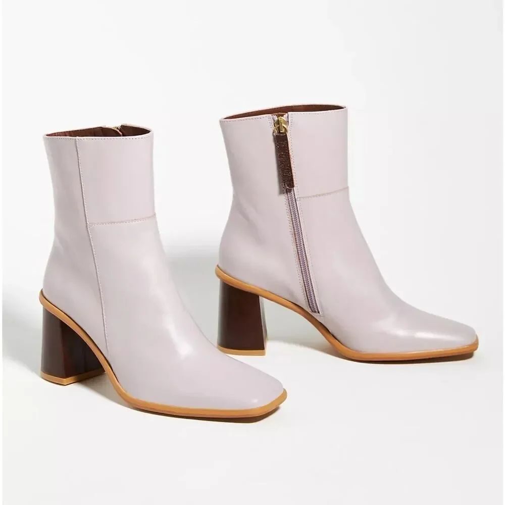 NEW Alohas Lavender Leather Ankle Boots 42 US 11 Block Wooden Heel